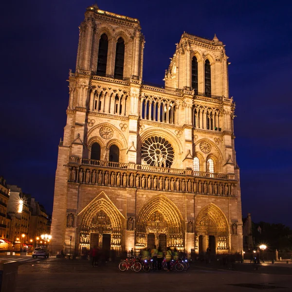 Notre Dame Noci Paříž Francie — Stock fotografie