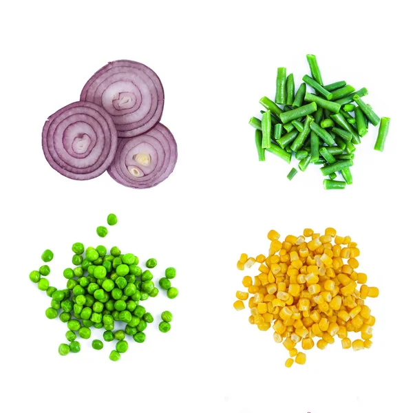 Serie di diverse verdure congelate isolate su bianco — Foto Stock