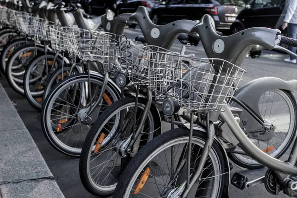 Paris Oktober Mietfahrräder Des Fahrradverleihsystems Velib Zentrum Von Paris France — Stockfoto