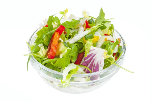 Färsk Hälsosam Grönsaks Sallad Isolerad Den Vita Bakgrunden — Stockfoto