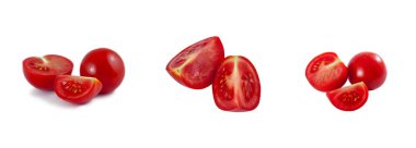 Beyaz arka plan üzerinde küme Romato, dilimlenmiş izole