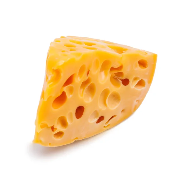 Ein Stück gelber Gouda-Käse auf weißem Hintergrund — Stockfoto