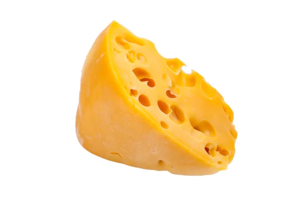 Un pezzo di gouda giallo isolato su sfondo bianco — Foto Stock