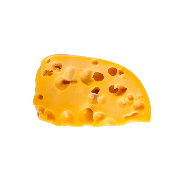 Un trozo de queso gouda amarillo aislado sobre fondo blanco — Foto de Stock
