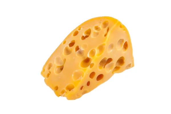 Um pedaço de queijo gouda amarelo isolado sobre fundo branco — Fotografia de Stock