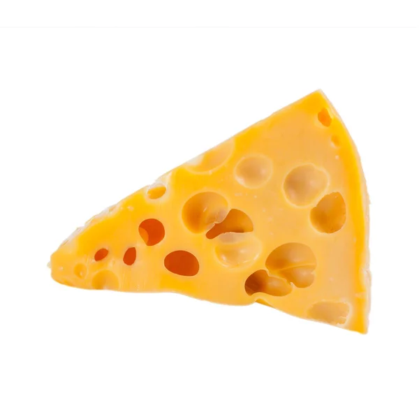 Un trozo de queso gouda amarillo aislado sobre fondo blanco — Foto de Stock