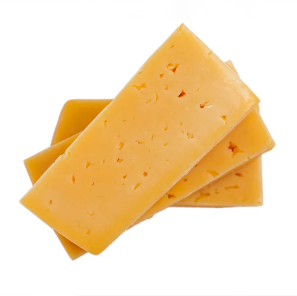 Um pedaço de queijo amarelo isolado no fundo branco — Fotografia de Stock