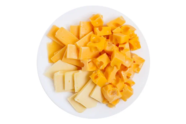Sortimento de placa de iões de queijo isolada no fundo branco — Fotografia de Stock