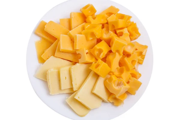 Sortimento de placa de iões de queijo isolada no fundo branco — Fotografia de Stock