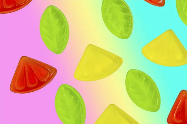 Różne Kolorowe Galaretki Owocowe Cukierki Tle Tęczy — Zdjęcie stockowe