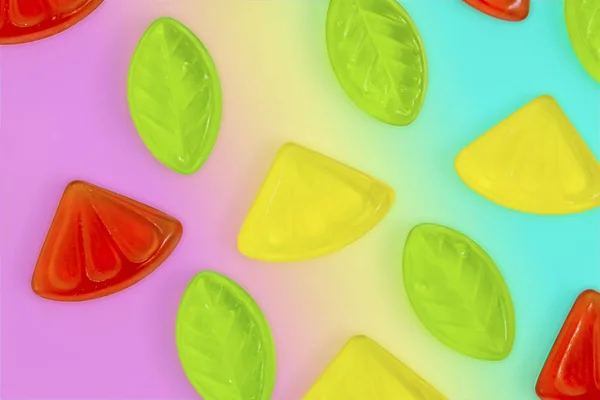 Assorted Colorful Fruit Jelly Candy Rainbow Background — Stock Photo, Image