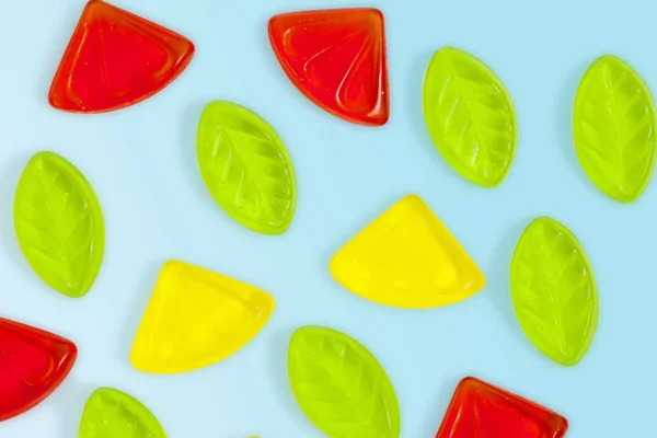 Assorted Colorful Fruit Jelly Candy Light Blue Background — Stock Photo, Image