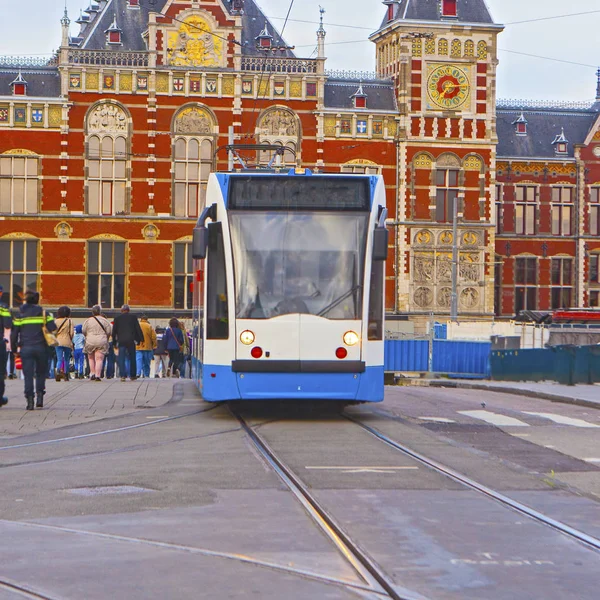 Tramhalte Nabij Centraal Station Station Amsterdam Centraal Het Grootste Treinstation — Stockfoto