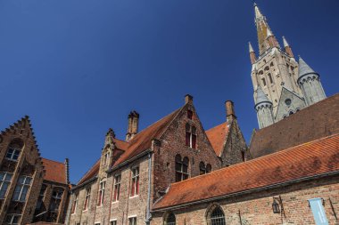 Bruges, Belçika. Şehir merkezindeki tarihi merkezi, Brugge, West Flanders Gotik şehirde Bina Ortaçağ tuğla.
