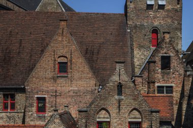 Bruges, Belçika. Şehir merkezindeki tarihi merkezi, Brugge, West Flanders Gotik şehirde Bina Ortaçağ tuğla.