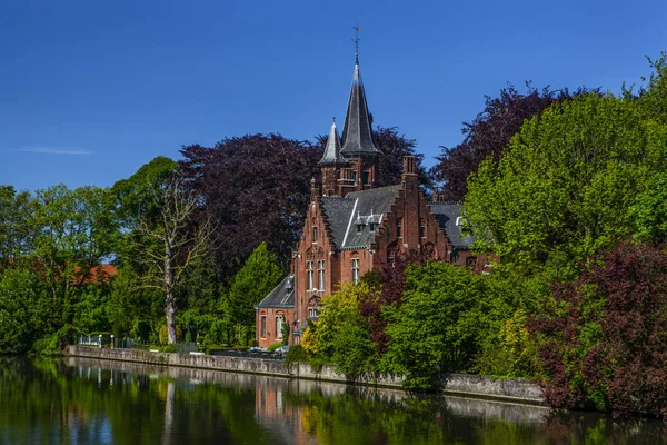 Minnewater Castle Lake Love Bruges Belgium — Stock Photo, Image