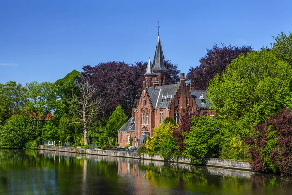 Minnewater Castle Lake Love Bruges Belgium — Stock Photo, Image