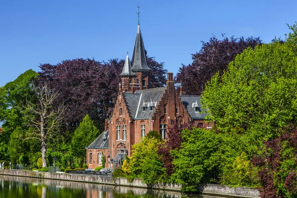 Minnewater Castle Lake Love Bruges Belgium — Stock Photo, Image