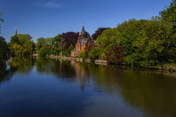 Minnewater Castle Lake Love Bruges Belgium — Stock Photo, Image