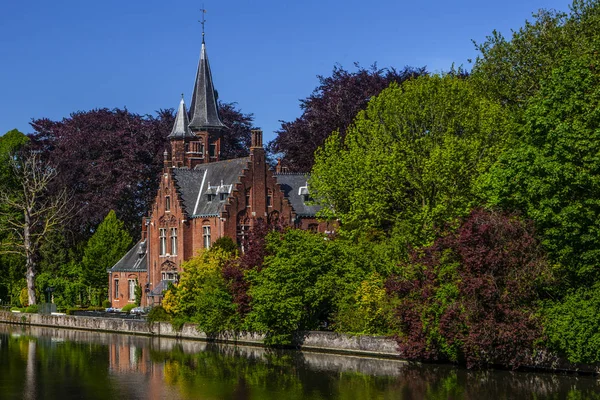 Minnewater Castle Lake Love Bruges Belgium — Stock Photo, Image