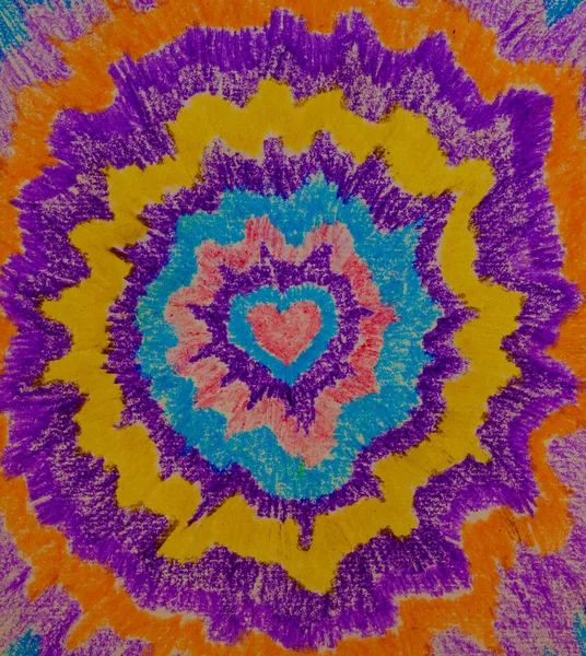 Pastel pen (oil pen) bright abstract drawing with heart inside ,