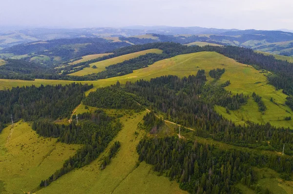 Wälder Wiesen Und Hügel Der Karpaten Mit Drohne Aufgenommen Ukraine — Stockfoto