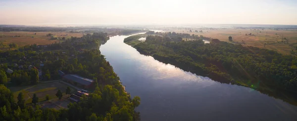 Blick Auf Den Fluss Desna Bei Sonnenuntergang Aufgenommen Mit Drohne — Stockfoto