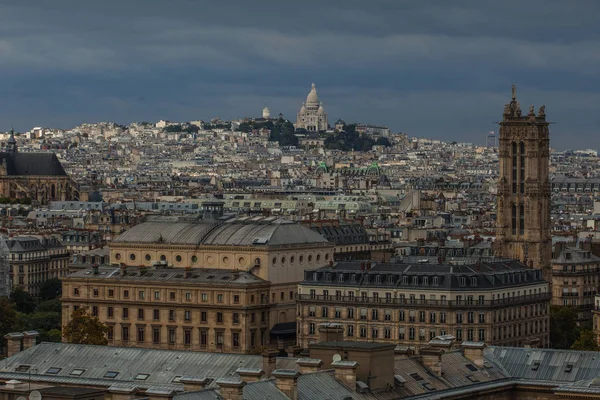 Вид Северную Часть Парижа Башни Собора Парижской Богоматери Холмом Монмартр — стоковое фото