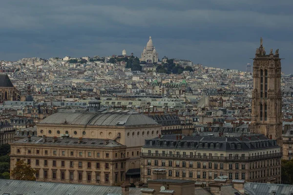 Вид Северную Часть Парижа Башни Собора Парижской Богоматери Холмом Монмартр — стоковое фото
