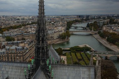 Notre Dame Katedrali kulesinden Paris tarihi merkezinin görünümü