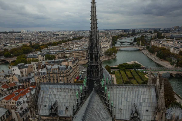 Widok Zabytkowe Centrum Paryża Wieży Katedralnej Notre Dame — Zdjęcie stockowe