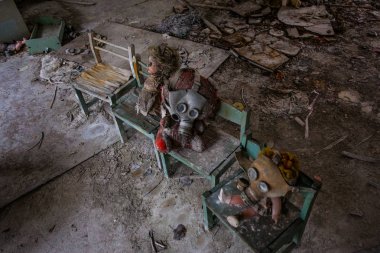 Anaokulu. Çernobil bölgesi. Kayıp şehir Pripyat. Modern harabeler. Ukrayna. Kiev bölgesi