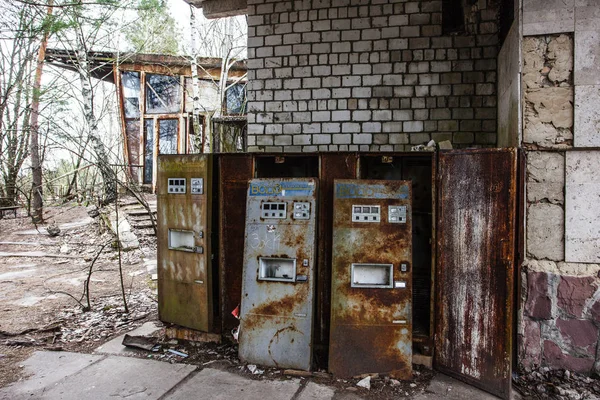 Pripyat Ukraine November 2018 Rusty Vending Machines Sale Soda Water — Stock Photo, Image