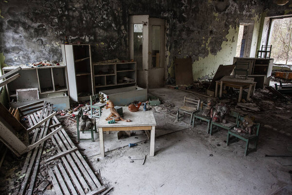 Kindergarten.Chernobyl area. Lost city Pripyat. Modern ruins. Ukraine. Kiev region.