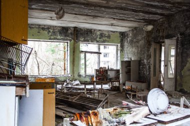 Anaokulu. Çernobil bölgesi. Kayıp şehir Pripyat. Modern harabeler. Ukrayna. Kiev bölgesi