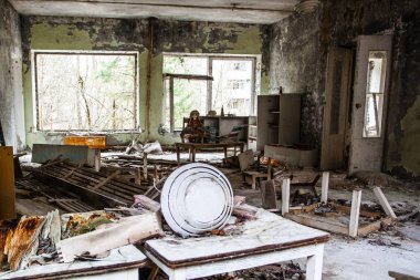 Anaokulu. Çernobil bölgesi. Kayıp şehir Pripyat. Modern harabeler. Ukrayna. Kiev bölgesi