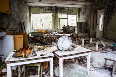 Anaokulu. Çernobil bölgesi. Kayıp şehir Pripyat. Modern harabeler. Ukrayna. Kiev bölgesi