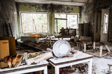 Anaokulu. Çernobil bölgesi. Kayıp şehir Pripyat. Modern harabeler. Ukrayna. Kiev bölgesi