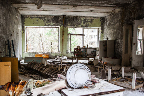 Kindergarten.Chernobyl area. Lost city Pripyat. Modern ruins. Ukraine. Kiev region