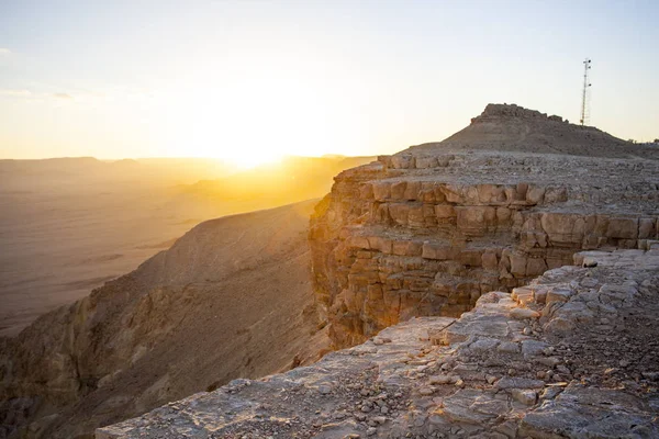 Puesta Sol Sobre Ramón Mitzpe Desierto Negev Israel — Foto de Stock