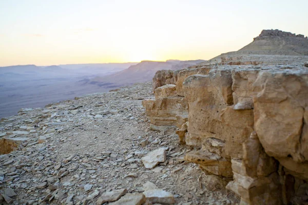 Puesta Sol Sobre Ramón Mitzpe Desierto Negev Israel — Foto de Stock