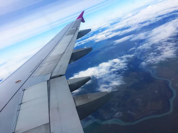 Icelândia Agosto 2017 Vista Aérea Islândia Avião Empresa Wizzair — Fotografia de Stock