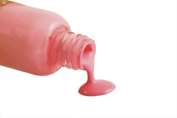 Pink Nail Polish Spilled White Background — Stock Photo, Image