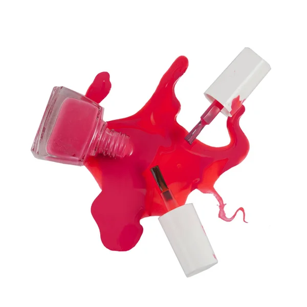 Bouteille Vernis Ongles Rose Rouge Isolé — Photo