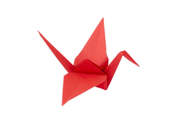 Roter Origami Kran Isoliert Auf Weißem Hintergrund — Stockfoto