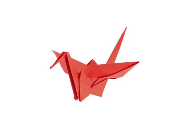 Grue Origami Rouge Isolée Sur Fond Blanc — Photo