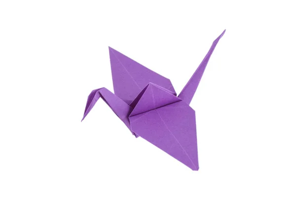 Violette Origami Kran Isoliert Auf Dem Weißen Hintergrund — Stockfoto