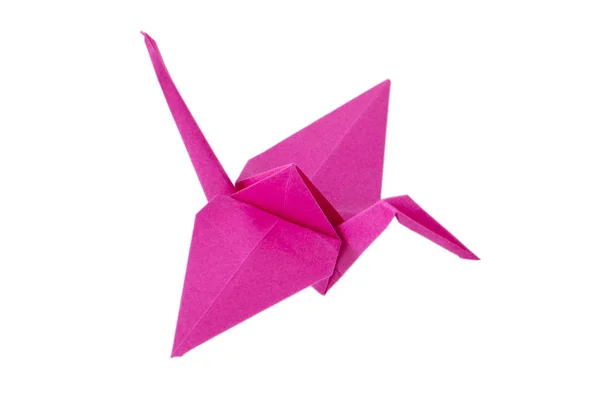 Różowy Żuraw Origami Białym Tle — Zdjęcie stockowe