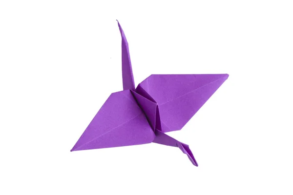 Grúa Origami Violeta Aislada Sobre Fondo Blanco — Foto de Stock