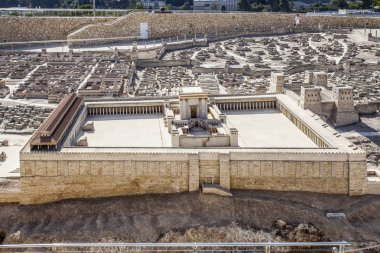 Kudüs İsrail 15 Eylül 2017: İsrail Müzesi'nde David A modeli. Bu 50:1 ölçekli model, yaklaşık bir dönümlük kapsayan, zirvede antik Kudüs çağrıştırıyor